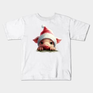 Christmas Peeking Baby Pig Kids T-Shirt